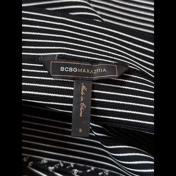 BCBG Maxazria Skirt Small Womens Black White Faux Wrap Striped Mini - Picture 6 of 7